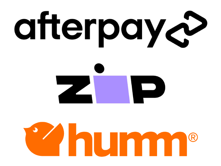 afterpay, zip, and humm logos