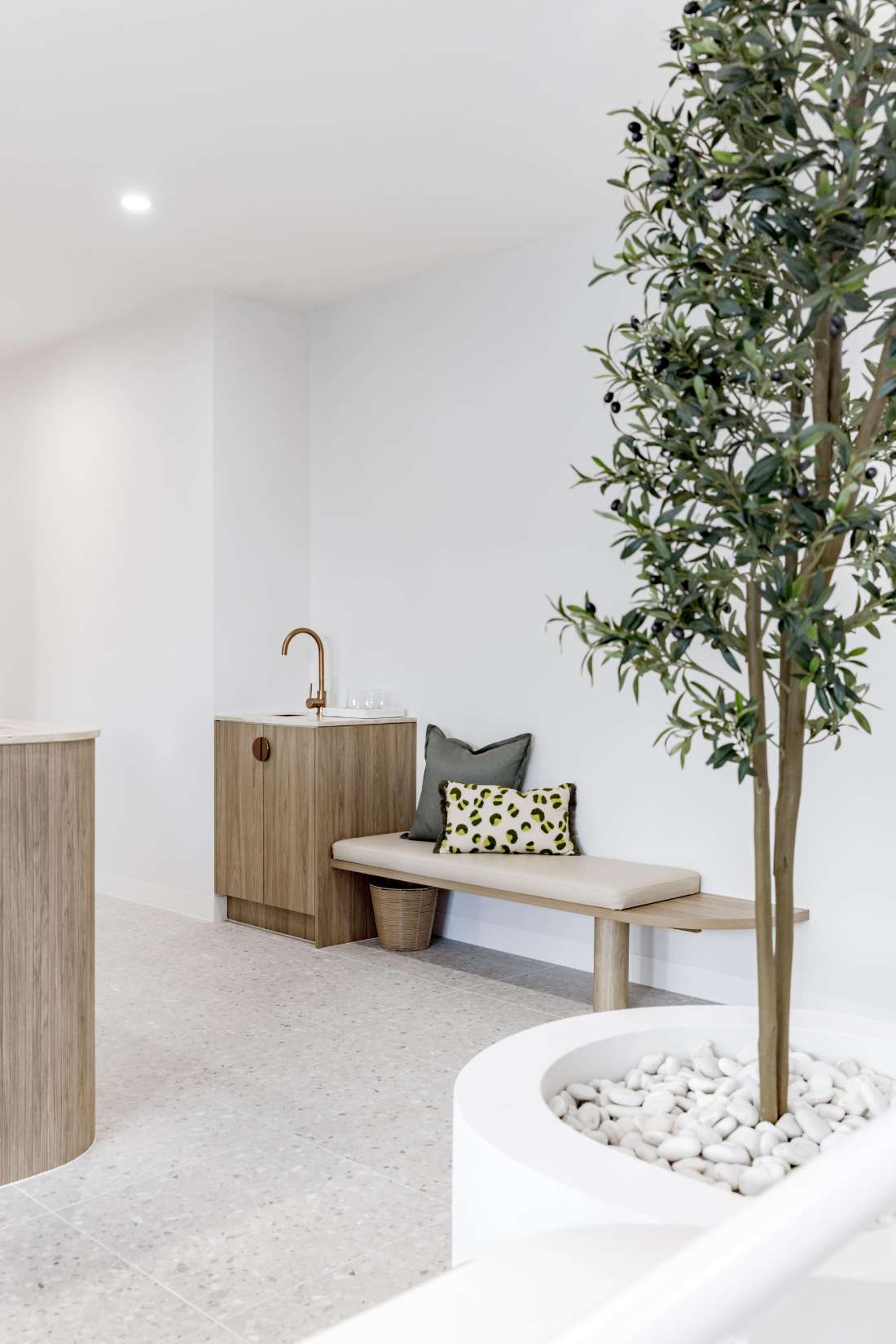 waiting bench in the reception area at SmilesHQ